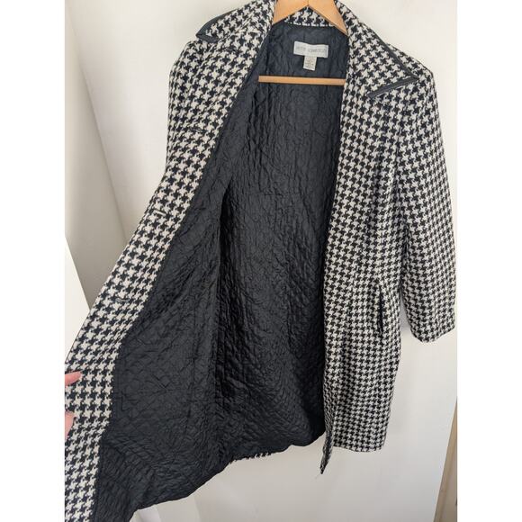 Petite Sophisticate Size 4 Houndstooth Wool Blend Coat Black White Overcoat 38" - Picture 3 of 8